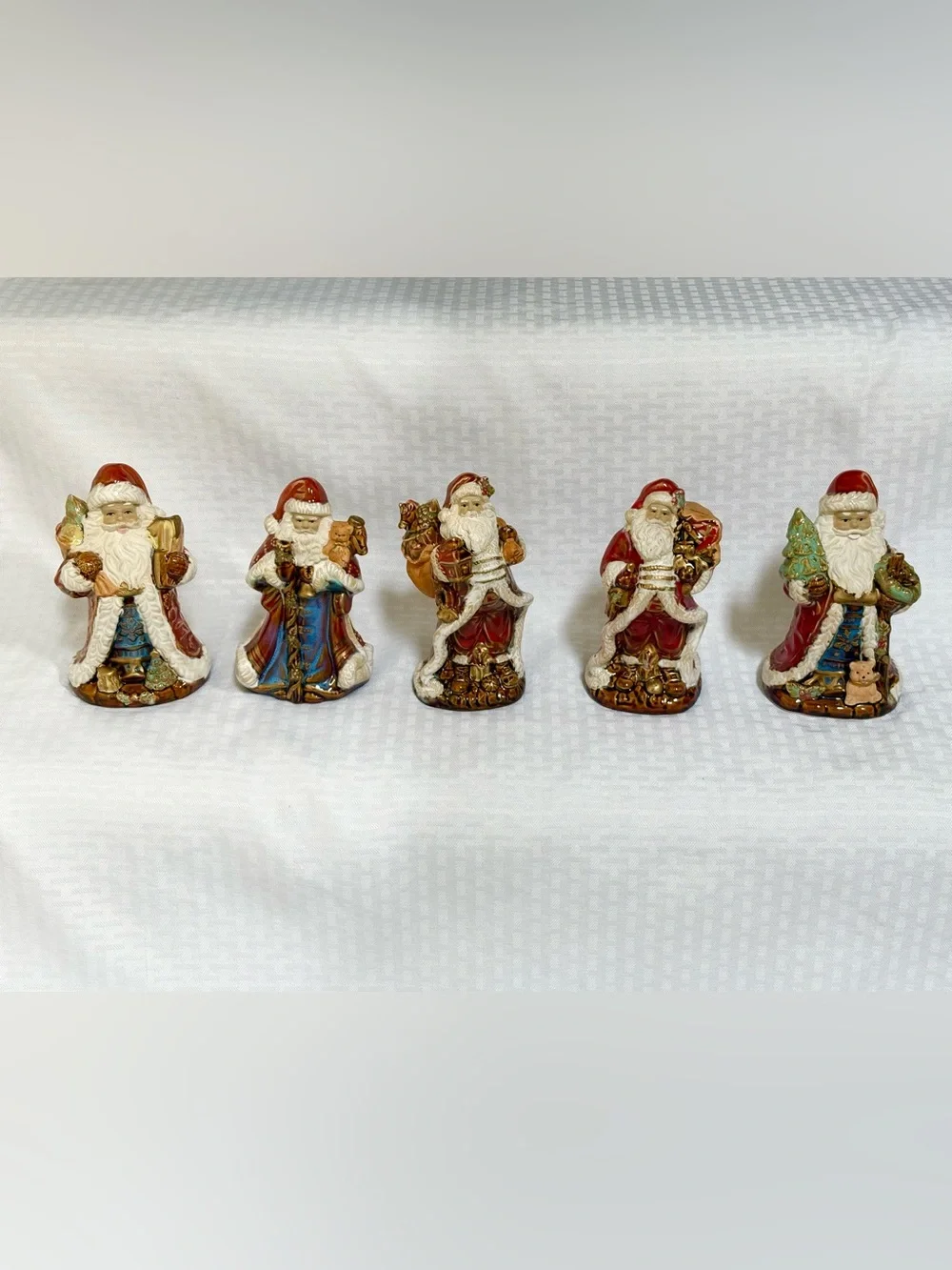 Set of 5 Decorative Red and White Santa Figurines - Holiday Home Décor